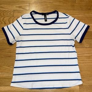 Aqua Women’s T-shirt White Ribbed w/ Blue Stripes